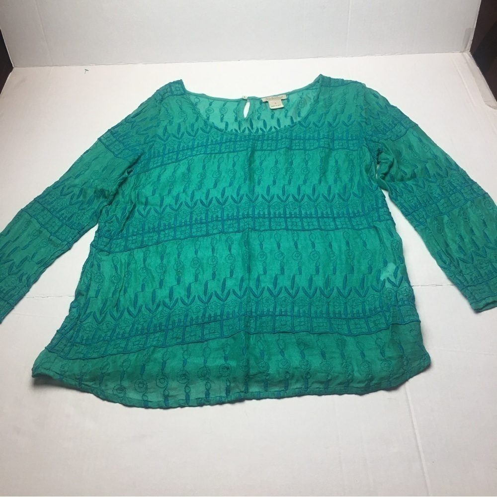 Turquoise Boho Peasant Top | Sheer Gauze Beachy Festival · Lucky Brand